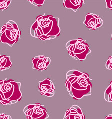 Abstract One Line Drawing Roses Repeating Vector Pattern Isolated Background