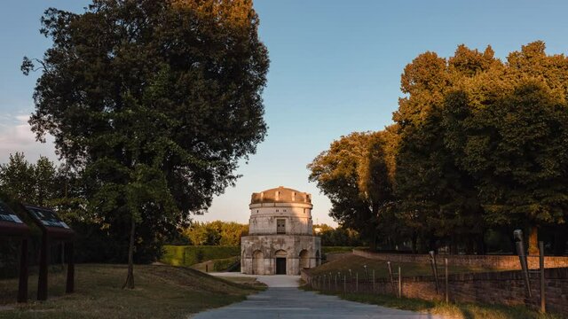 Sunset on the mausoleum of Theodoric in Ravenna. Timelapse 4K