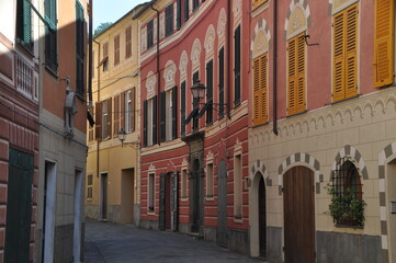 Fototapeta premium typical multi storey buildings in Varese Ligure, La Spezia province, Liguria, Italy