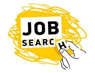 Job search concept stylized as tear-off paper ads and drawn hand - creative unique icon for HR, recruitment, employment agency