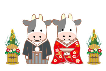 2021年丑年和装年賀状-白背景