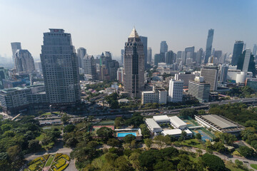 Lumpini park in Bangkok City Thailand Aerial Drone Photo