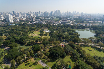 Obraz premium Lumpini park in Bangkok City Thailand Aerial Drone Photo