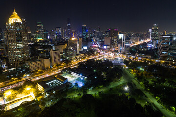 Fototapeta premium Bangkok City Thailand Aerial Drone Night Photo
