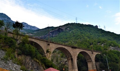 Skopje city view from Ottoman Castle..Skopje buildings in city Center and huge cross in Vodno Mountain