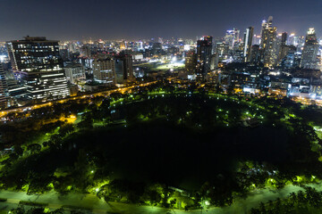 Fototapeta na wymiar Bangkok City Thailand Aerial Drone Night Photo