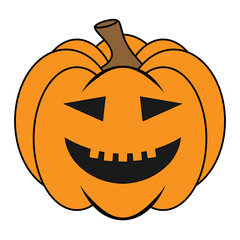 Simple Halloween scary pumpkin with funny face in flat style