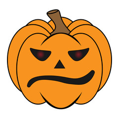 Simple Halloween scary pumpkin with funny face in flat style