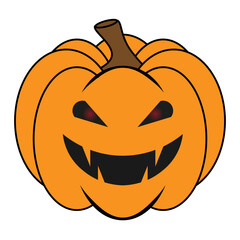 Simple Halloween scary pumpkin with funny face in flat style