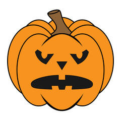 Simple Halloween scary pumpkin with funny face in flat style