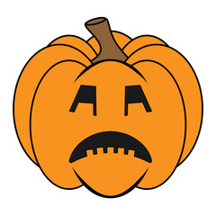 Simple Halloween scary pumpkin with funny face in flat style