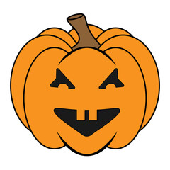 Simple Halloween scary pumpkin with funny face in flat style