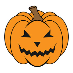 Simple Halloween scary pumpkin with funny face in flat style