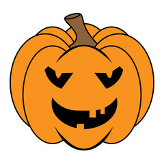Simple Halloween scary pumpkin with funny face in flat style