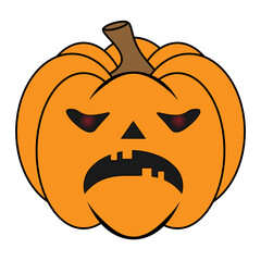 Simple Halloween scary pumpkin with funny face in flat style