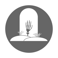 Simple illustration of grave icon with bone of hand Concept for Halloween day