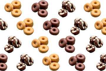 Composition of classic doughnuts and chocolate on a white background