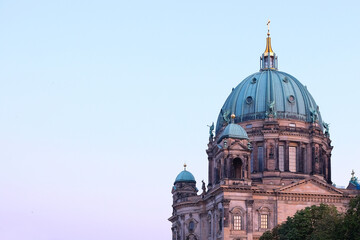 View of the Berlin Cathedral during the pink sunset