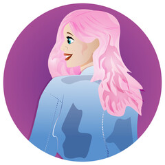 Icon of the pretty girl with rose hair and leans jacket