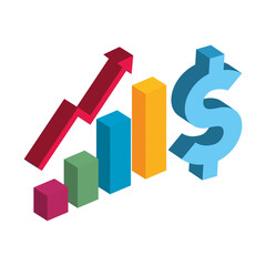 Fototapeta premium bars chart with increase arrow and dollar icon 3d design, Data analysis and information theme Vector illustration