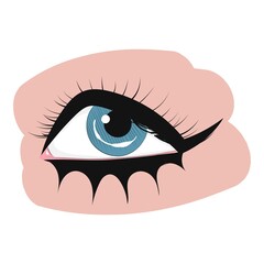 Blue eye on a white background. Woman's eye. Eye makeup. Graphics. Icon, logo. Isolated vector illustration.