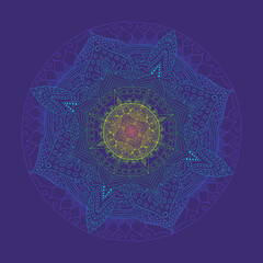 Rasinball  mandala with a violet background. Strong energy Geometry. Ornament for a tile.