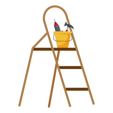construction tools bucket on ladder design of remodeling working and repairing theme Vector illustration