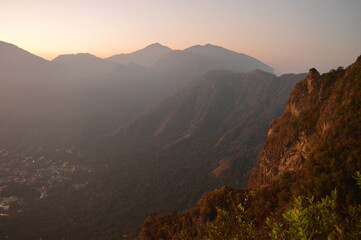 Sunrise over the volcanoes of Lake Atitlan in Guatemala, Central America