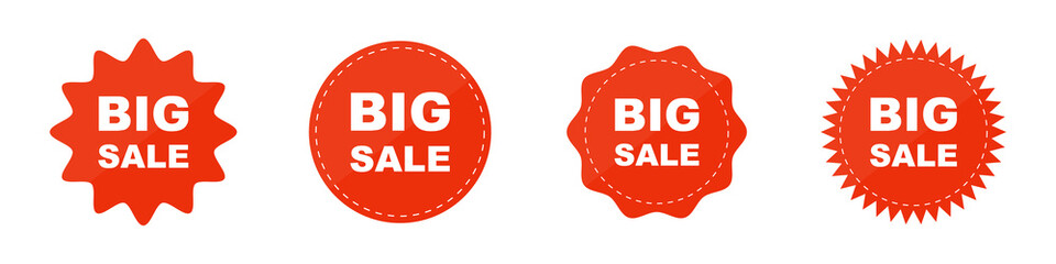 Set red big sale sticker and badge label, vector illustration isolated on white background.