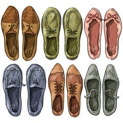 Set illustration with vintage casual shoes 