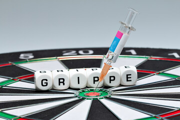 Grippe Impfen, Spritze, Würfel, Datscheibe