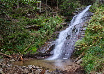 Obraz premium Waterfall in a forest, near Keprnik mountain, Jeseniky - Czech Republic