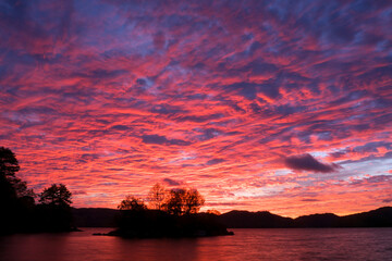 Obraz premium 桧原湖の夕陽