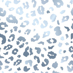 Trendy silver leopard skin abstract seamless pattern. Vector wild animal cheetah white gold metallic texture on white for fashion print design, textile, cover, wrap, wallpaper, background, paper