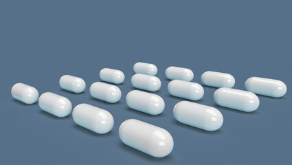 medicine capsules and tablets in 3D on color backdrops