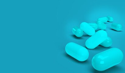 medicine capsules and tablets in 3D on color backdrops