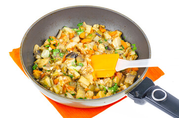 Stewed seasonal vegetables in pan, vegetable stew.