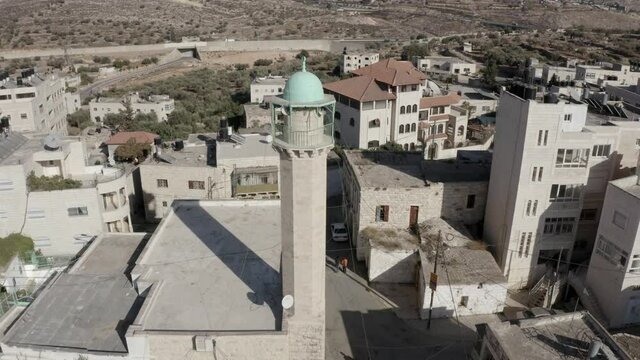 Old Mosque in Beit hanina (Abu Dahuk) the old city -aerial 
Palestine town Northwest East Jerusalem Close to Ramot , Israel
