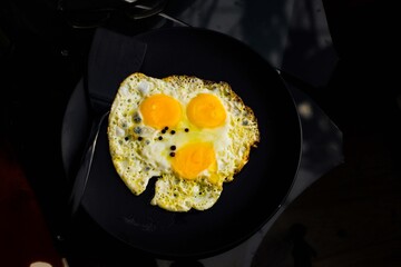 fried eggs on a frying pan