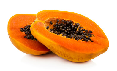 Papaya Fruit isolated healthy fresh fruit top view agri nature fruit isolated on a white background.