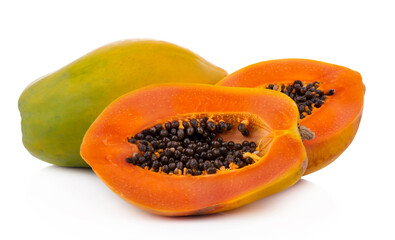 Papaya Fruit set slice isolated healthy fresh fruit top view vegetable agri nature fruit isolated on a white background.