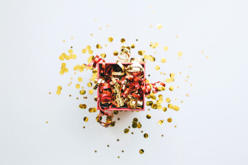 Open festive box with tinsel