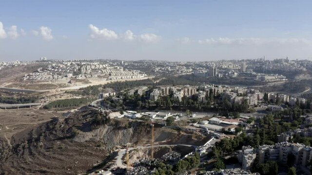 Jerusalem Landsacpe aerial view at noon
Ramot alon and ramot shlomo neighborhoods with main center city in background

