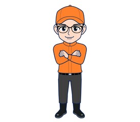 Young man in orange work clothes