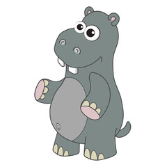 Funny Hippo. Cute Young hippopotamus isolated on white background. Zoo animal cartoon character. Education card for kids learning animals. Logic Games for Kids. Adorable inhabitants of safari.