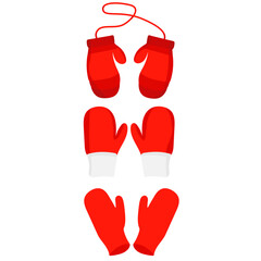 vector, isolated, red mittens in flat style, set