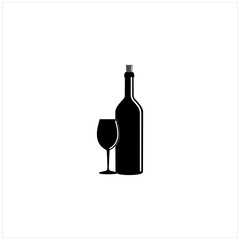 Wine Bottle and Glass Goblet Wine Drink Silhouette Logo Design