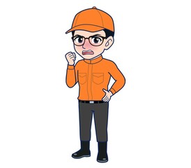 Young man in orange work clothes