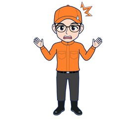 Young man in orange work clothes