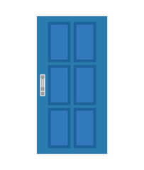 Blue closed front door. Isolated on a white background. Flat design. Vector illustration.